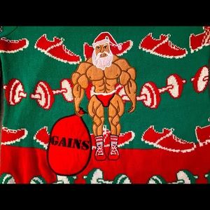 UGLY Sweater Workout Santa Got ‘Gains’ Unisex Size Small. Like New.